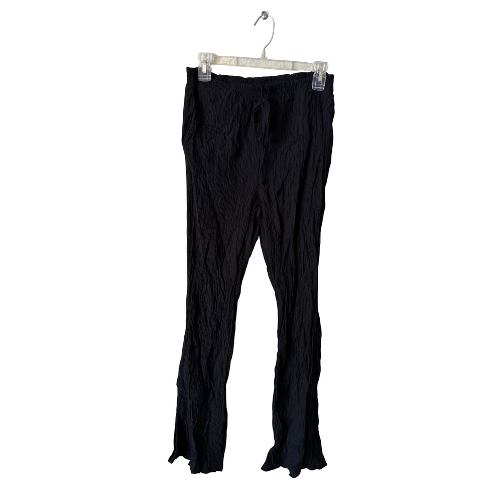 ZARA Women's Black Textured Crinkle Knit‎ Flared Pants Size Small